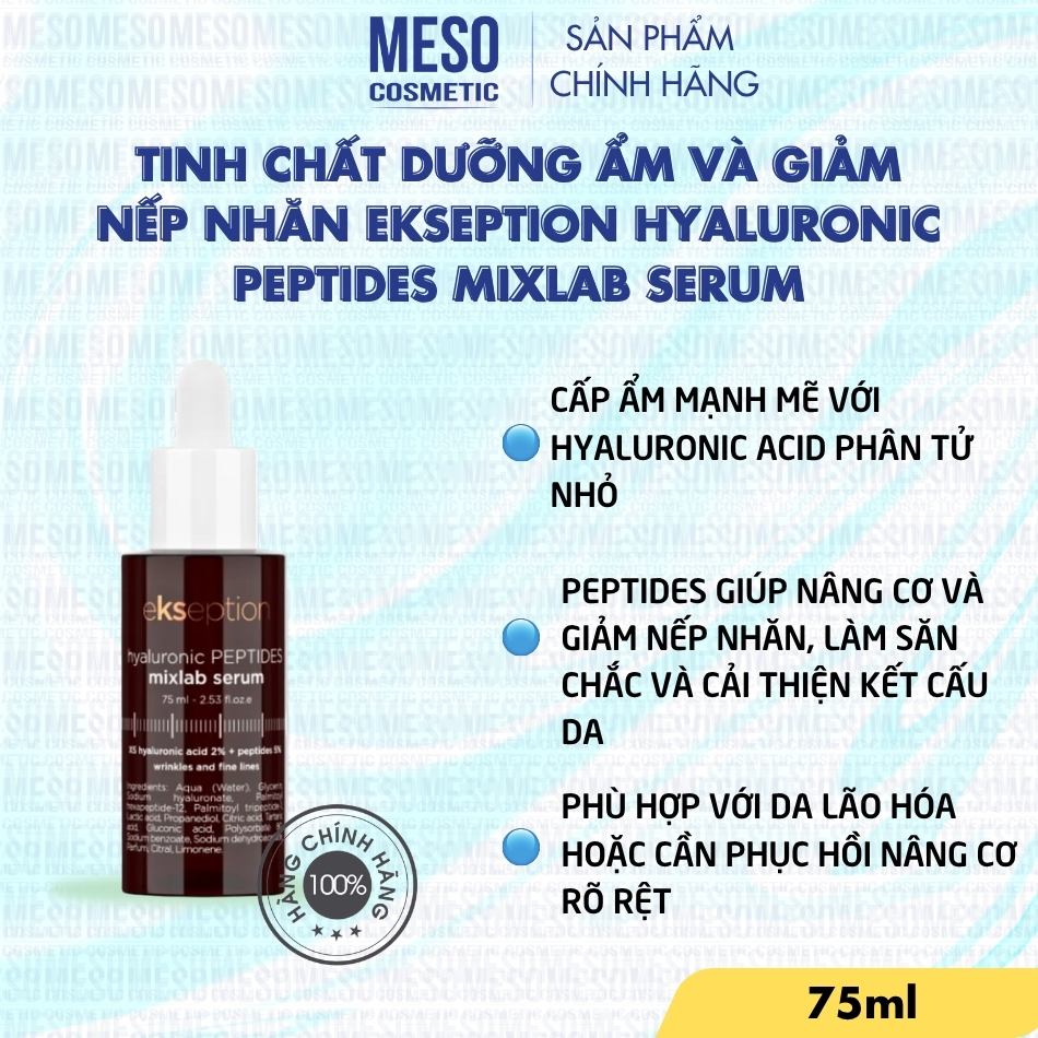 Tinh chất dưỡng ẩm và giảm nếp nhăn EKSEPTION HYALURONIC PEPTIDES MIXLAB SERUM